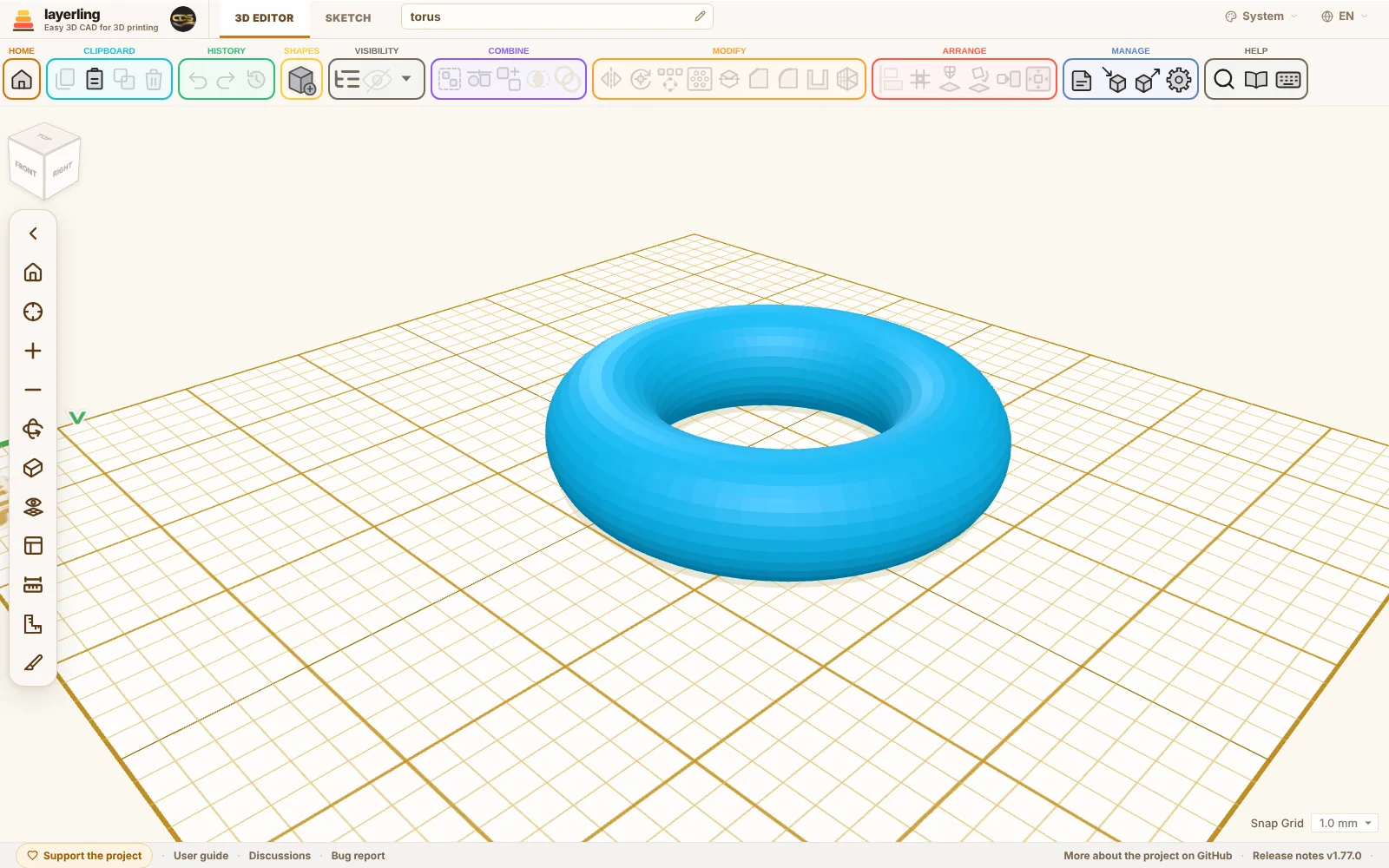 Layerling Desktop — 3D editor with a model on the workplane