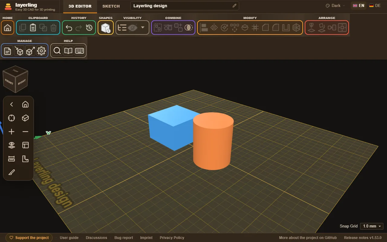 The editor in the dark colour scheme. You set the colour scheme at the top right: System, Light, Dark or Graphite.